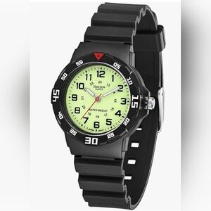 NWT SociCo Kids Analog Watch Glow in the Dark Dial Time Teaching Black Soft Band